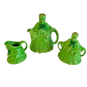 Vintage little old lady teapot, cream and sugar